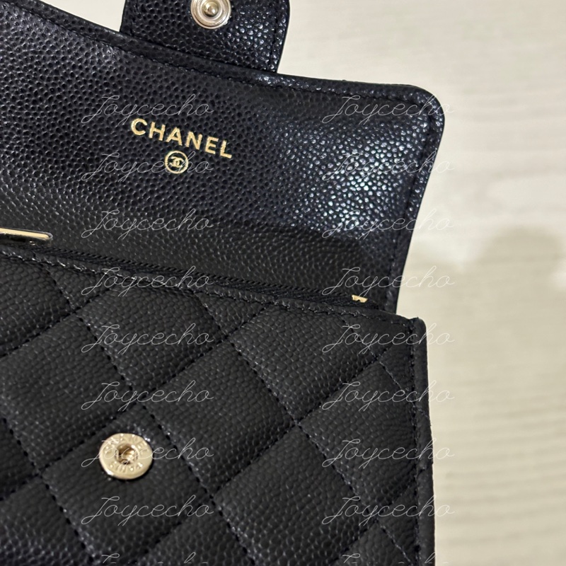 『全新全配』Chanel 香奈兒 新款CF單層拉鍊卡包 黑金單層卡包-7