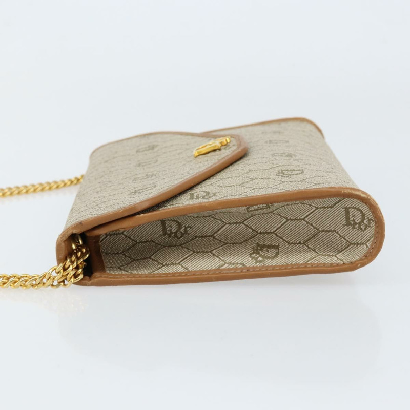 【日本直送】Christian Dior 蜂巢帆布鏈條單肩包 PVC 米色 金色 正品 ep11918-3