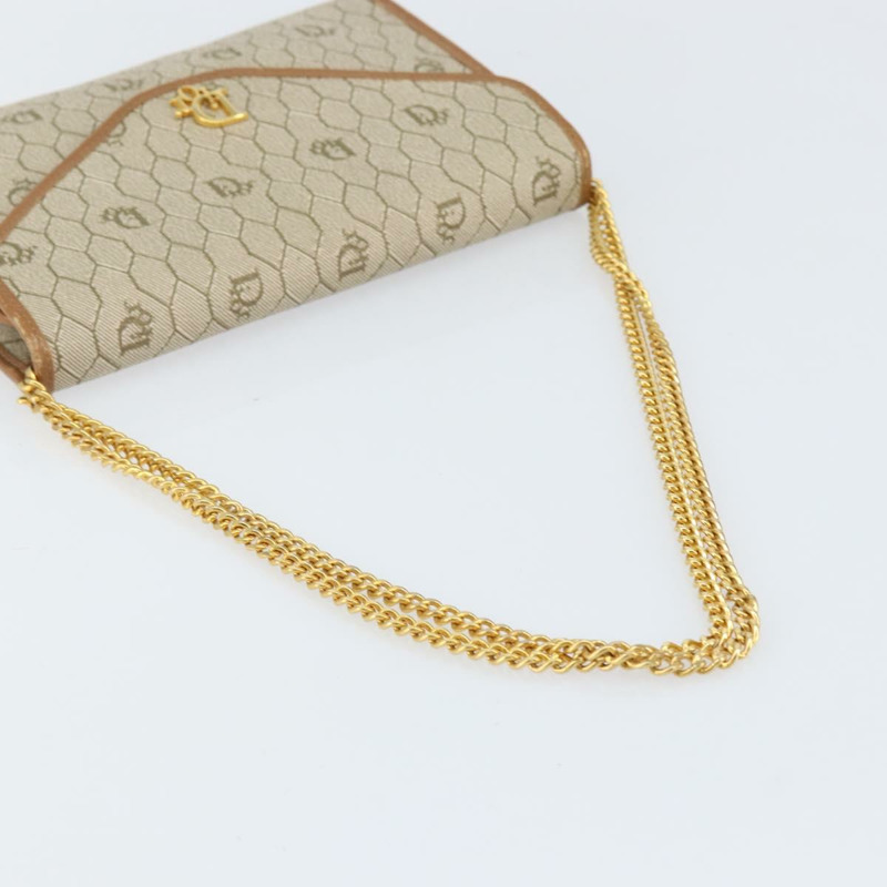 【日本直送】Christian Dior 蜂巢帆布鏈條單肩包 PVC 米色 金色 正品 ep11918-6