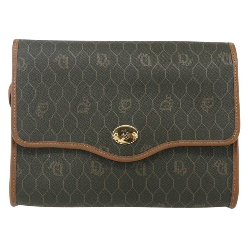 【日本直送】Christian Dior 蜂巢帆布肩背包 PVC 卡其色 金色 正品 ep11695-12