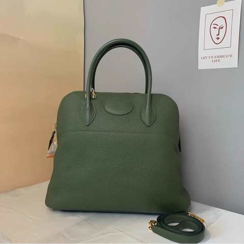 Hermes愛馬仕保齡球35叢林綠金扣Tc皮框Q刻 成色：98新 配件：肩帶