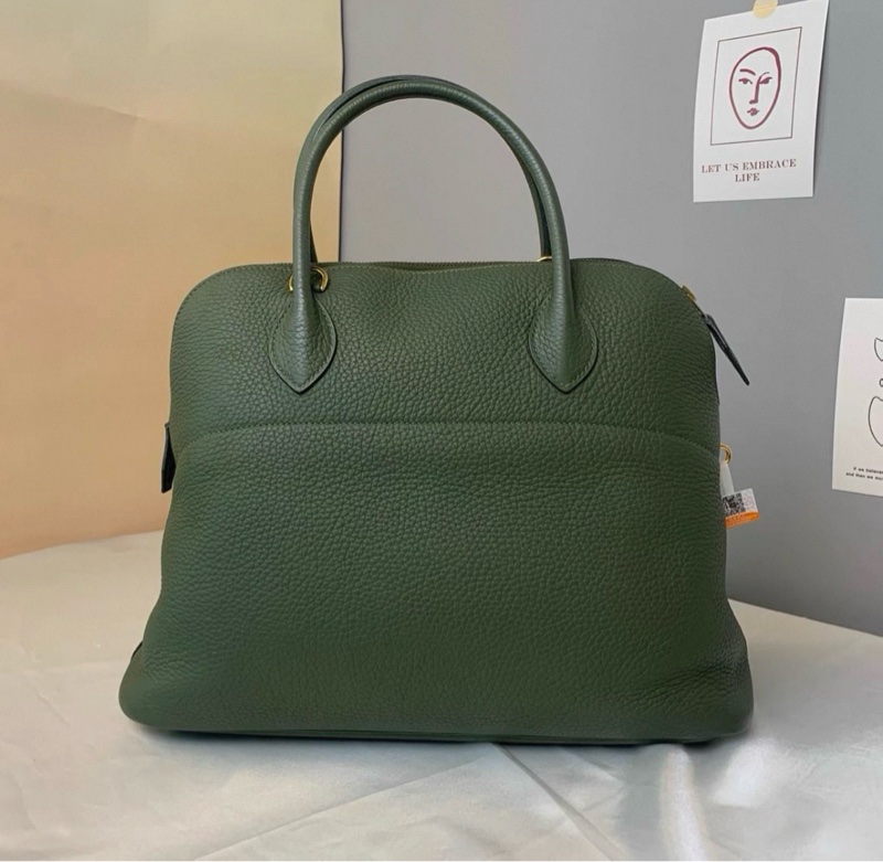 Hermes愛馬仕保齡球35叢林綠金扣Tc皮框Q刻 成色:98新 配件:肩帶-1