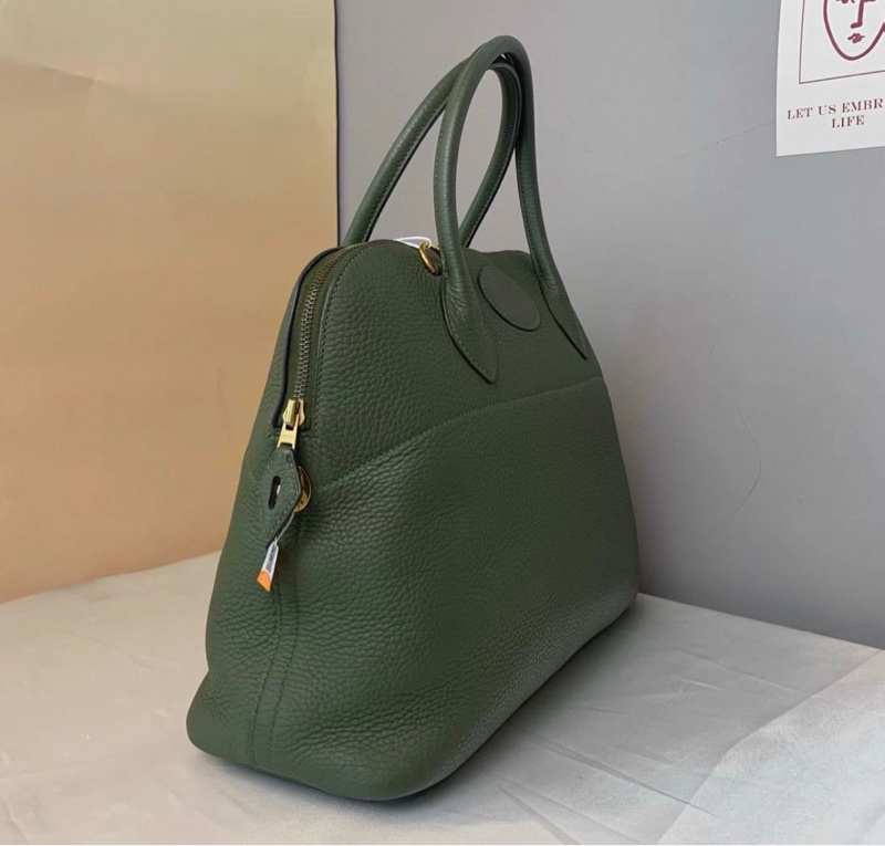 Hermes愛馬仕保齡球35叢林綠金扣Tc皮框Q刻 成色:98新 配件:肩帶-2