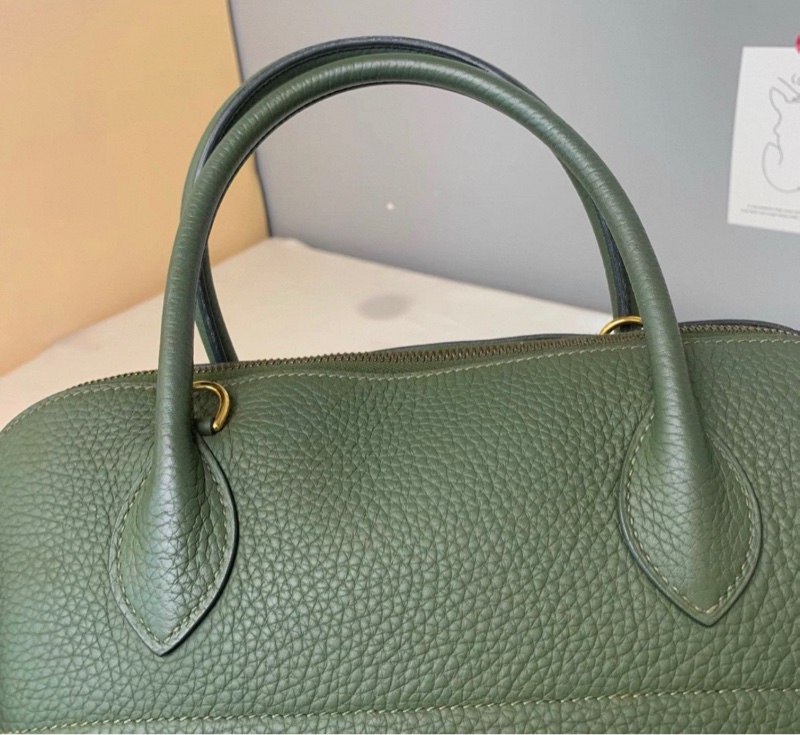 Hermes愛馬仕保齡球35叢林綠金扣Tc皮框Q刻 成色:98新 配件:肩帶-6