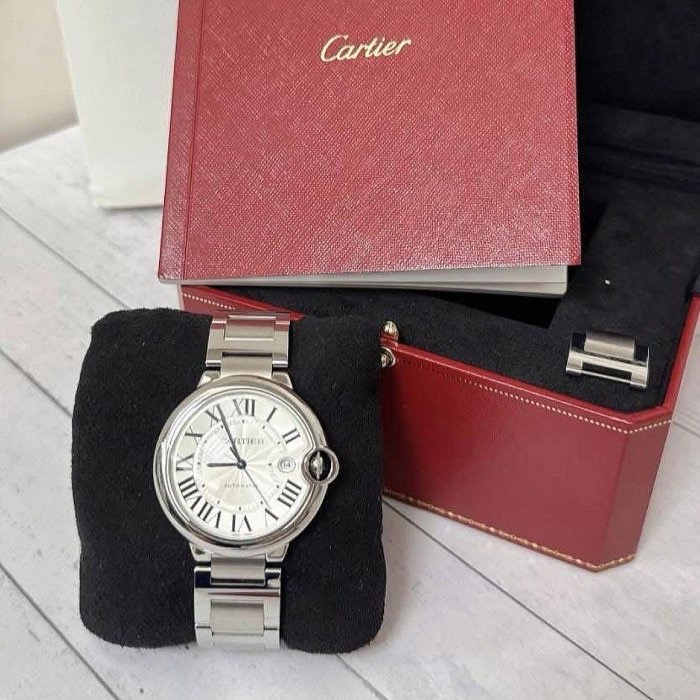 小巴黎二手名牌真品Cartier 藍氣球 42mm 男款 中性款 不鏽鋼 有保卡 已完成官網登記-7