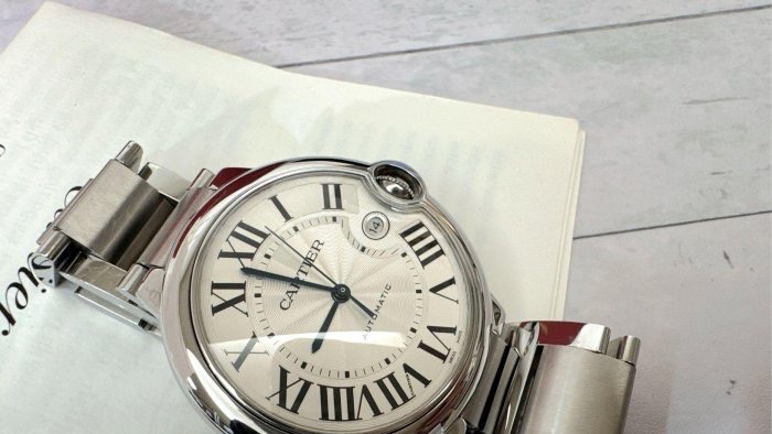 小巴黎二手名牌真品Cartier 藍氣球 42mm 男款 中性款 不鏽鋼 有保卡 已完成官網登記-8