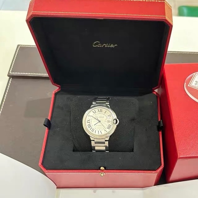 小巴黎二手名牌真品Cartier 藍氣球 42mm 男款 中性款 不鏽鋼 有保卡 已完成官網登記-12