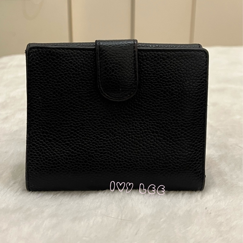 CHANEL vintage 荔枝牛皮 經典黑 三折短夾 11開  正品 二手精品-1