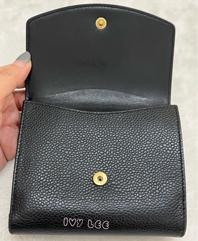 CHANEL vintage 荔枝牛皮 經典黑 三折短夾 11開  正品 二手精品-2