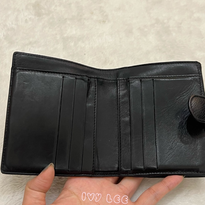 CHANEL vintage 荔枝牛皮 經典黑 三折短夾 11開  正品 二手精品-4