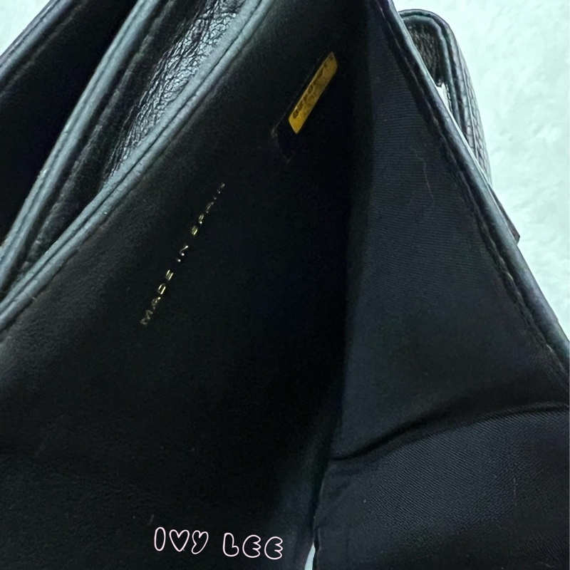 CHANEL vintage 荔枝牛皮 經典黑 三折短夾 11開  正品 二手精品-6