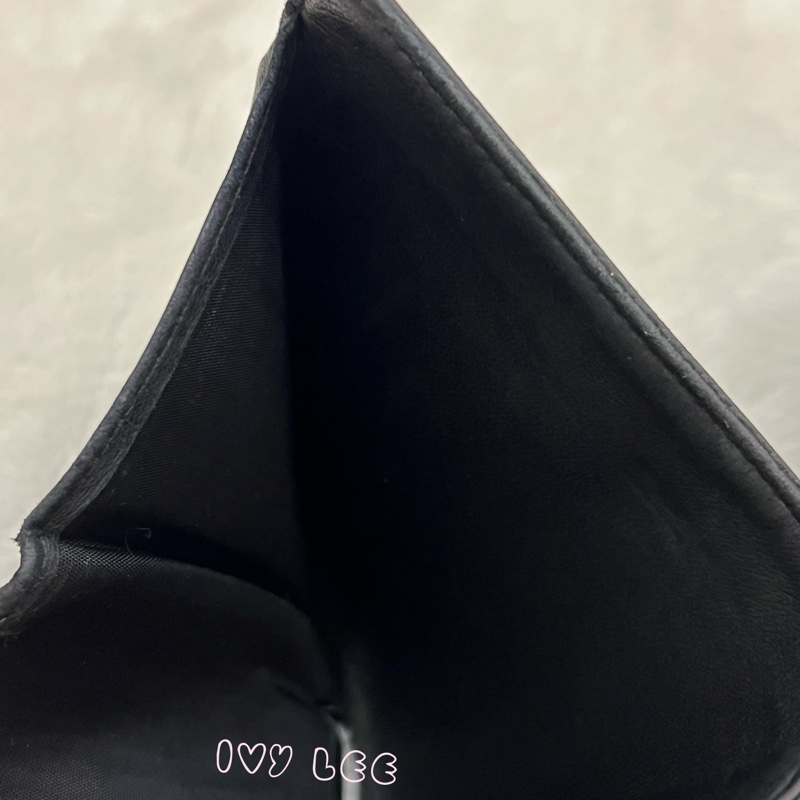 CHANEL vintage 荔枝牛皮 經典黑 三折短夾 11開  正品 二手精品-7