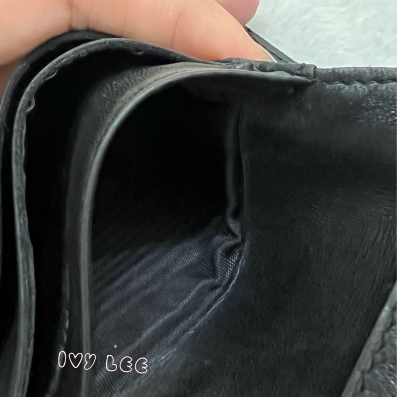 CHANEL vintage 荔枝牛皮 經典黑 三折短夾 11開  正品 二手精品-8