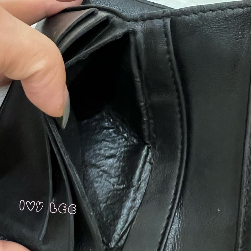 CHANEL vintage 荔枝牛皮 經典黑 三折短夾 11開  正品 二手精品-9