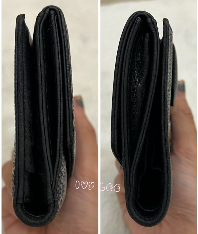 CHANEL vintage 荔枝牛皮 經典黑 三折短夾 11開  正品 二手精品-17