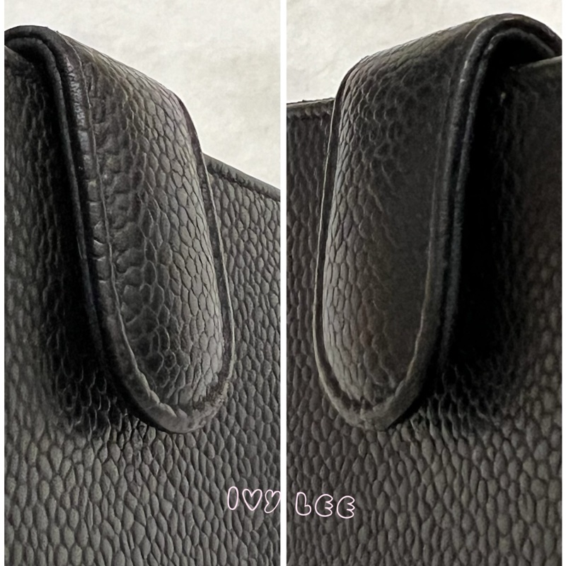 CHANEL vintage 荔枝牛皮 經典黑 三折短夾 11開  正品 二手精品-18