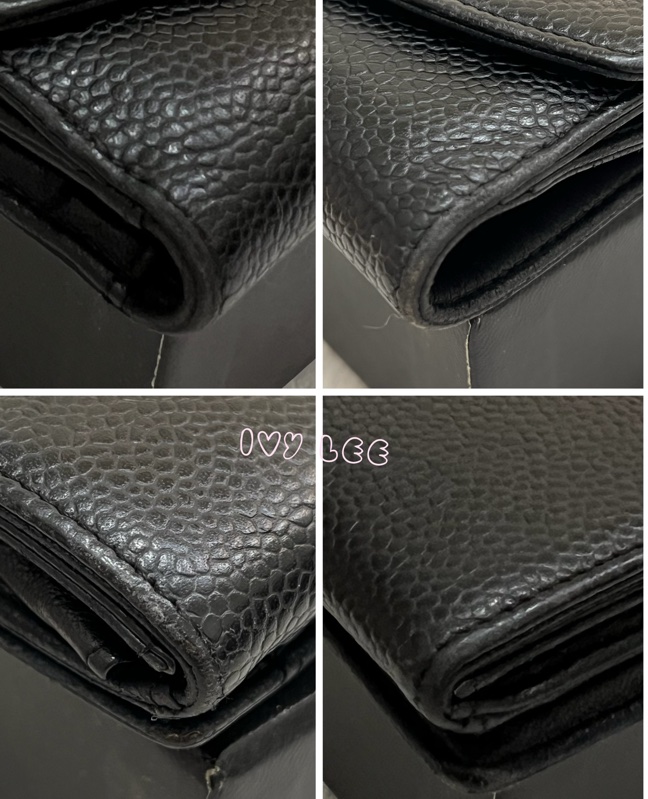 CHANEL vintage 荔枝牛皮 經典黑 三折短夾 11開  正品 二手精品-19