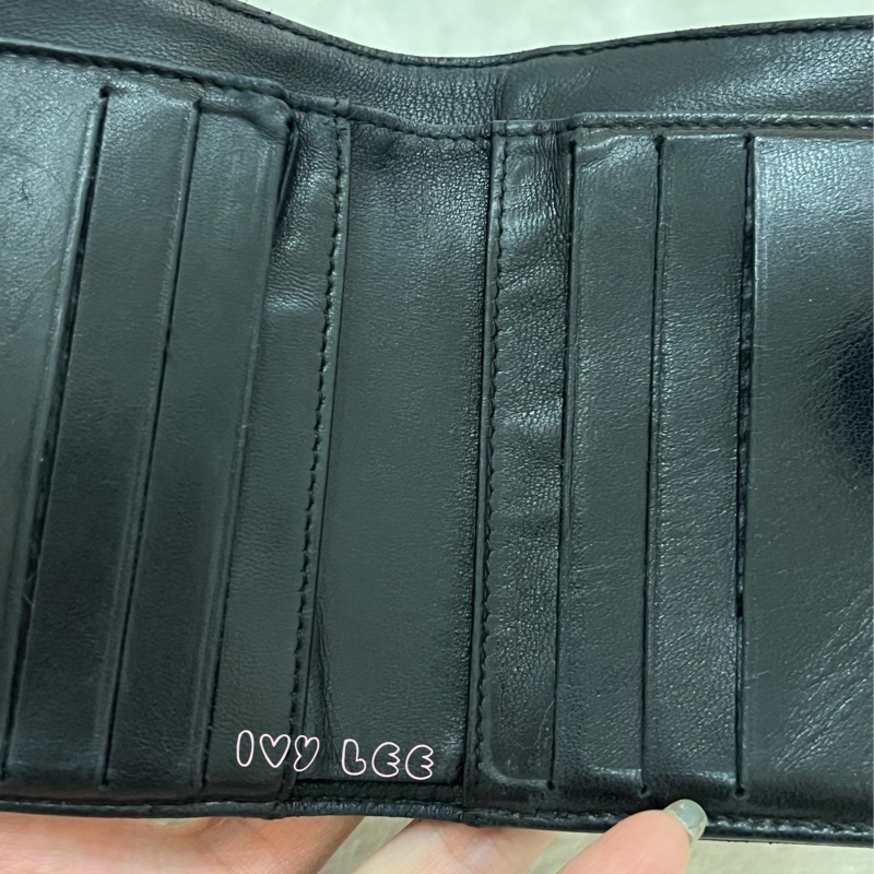 CHANEL vintage 荔枝牛皮 經典黑 三折短夾 11開  正品 二手精品-25