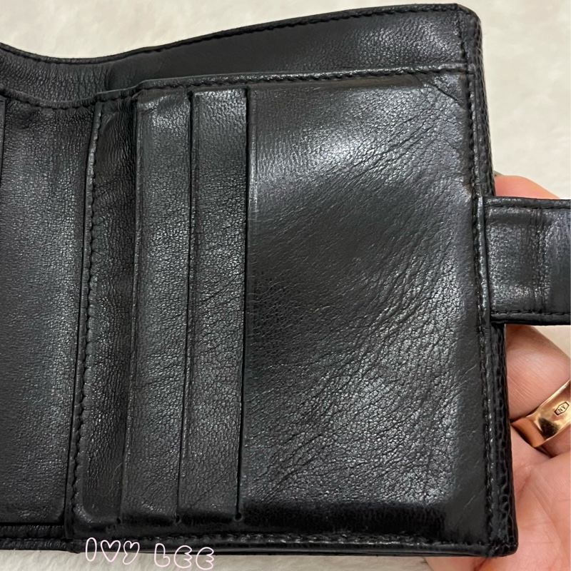 CHANEL vintage 荔枝牛皮 經典黑 三折短夾 11開  正品 二手精品-26