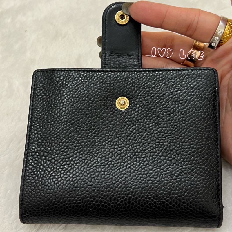 CHANEL vintage 荔枝牛皮 經典黑 三折短夾 11開  正品 二手精品-27