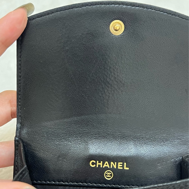 CHANEL vintage 荔枝牛皮 經典黑 三折短夾 11開  正品 二手精品-29