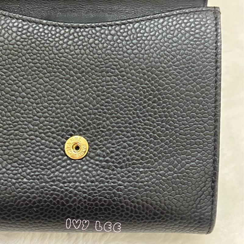 CHANEL vintage 荔枝牛皮 經典黑 三折短夾 11開  正品 二手精品-31