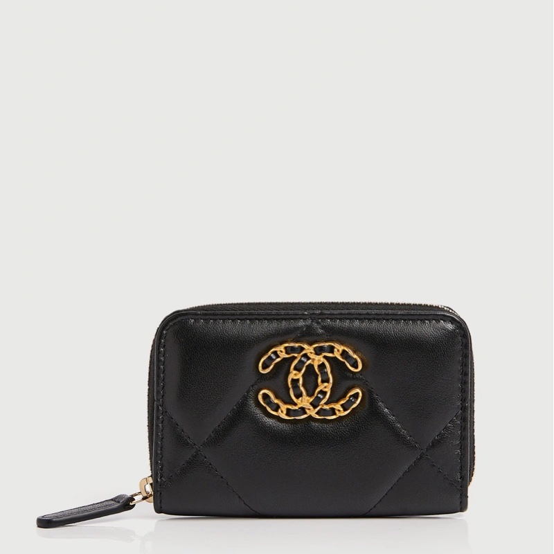 Chanel Chanel 19系列經典金屬菱紋小羊皮拉鍊零錢包-5