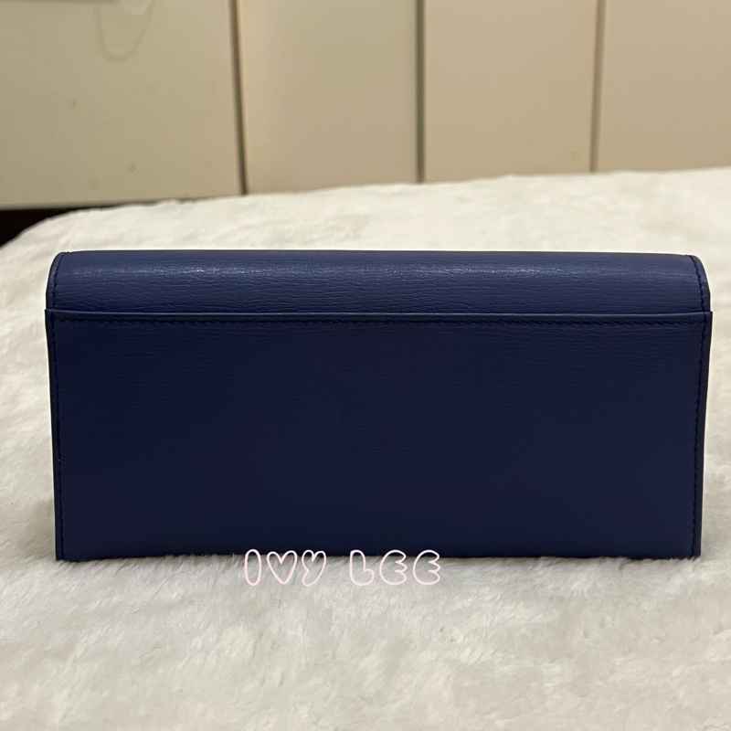 GUCCI 古馳 256348 互扣式掀蓋 長皮夾 藍色皮革 長夾 正品 二手精品-1