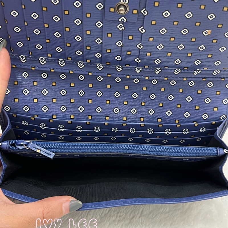 GUCCI 古馳 256348 互扣式掀蓋 長皮夾 藍色皮革 長夾 正品 二手精品-3
