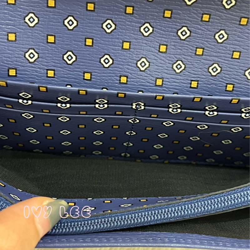 GUCCI 古馳 256348 互扣式掀蓋 長皮夾 藍色皮革 長夾 正品 二手精品-4