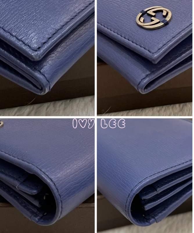 GUCCI 古馳 256348 互扣式掀蓋 長皮夾 藍色皮革 長夾 正品 二手精品-19