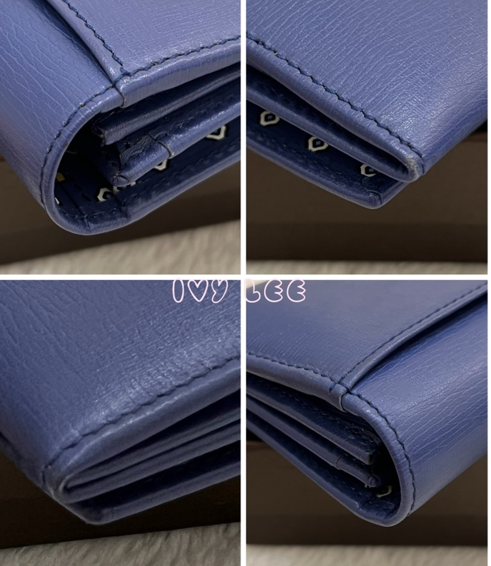 GUCCI 古馳 256348 互扣式掀蓋 長皮夾 藍色皮革 長夾 正品 二手精品-20