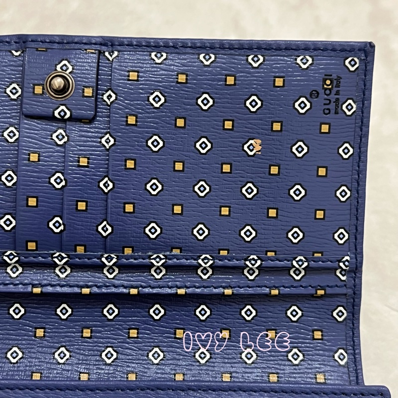 GUCCI 古馳 256348 互扣式掀蓋 長皮夾 藍色皮革 長夾 正品 二手精品-27