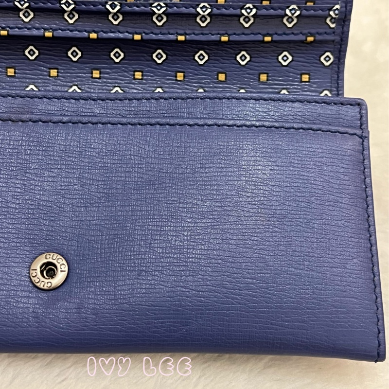 GUCCI 古馳 256348 互扣式掀蓋 長皮夾 藍色皮革 長夾 正品 二手精品-30