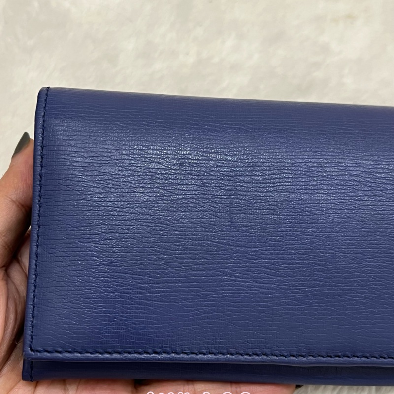 GUCCI 古馳 256348 互扣式掀蓋 長皮夾 藍色皮革 長夾 正品 二手精品-31