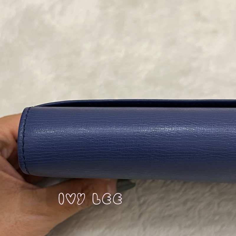 GUCCI 古馳 256348 互扣式掀蓋 長皮夾 藍色皮革 長夾 正品 二手精品-33