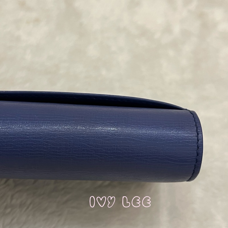 GUCCI 古馳 256348 互扣式掀蓋 長皮夾 藍色皮革 長夾 正品 二手精品-35