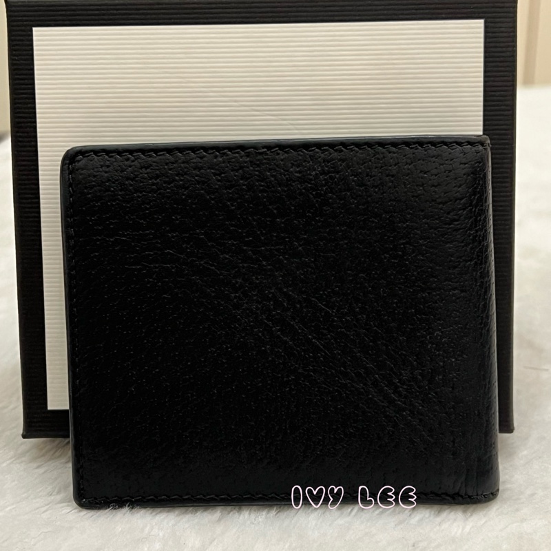 GUCCI 古馳 523664 經典Animalier系列皮革 蜜蜂裝飾對開8卡 短夾 經典黑 正品 二手精品-1