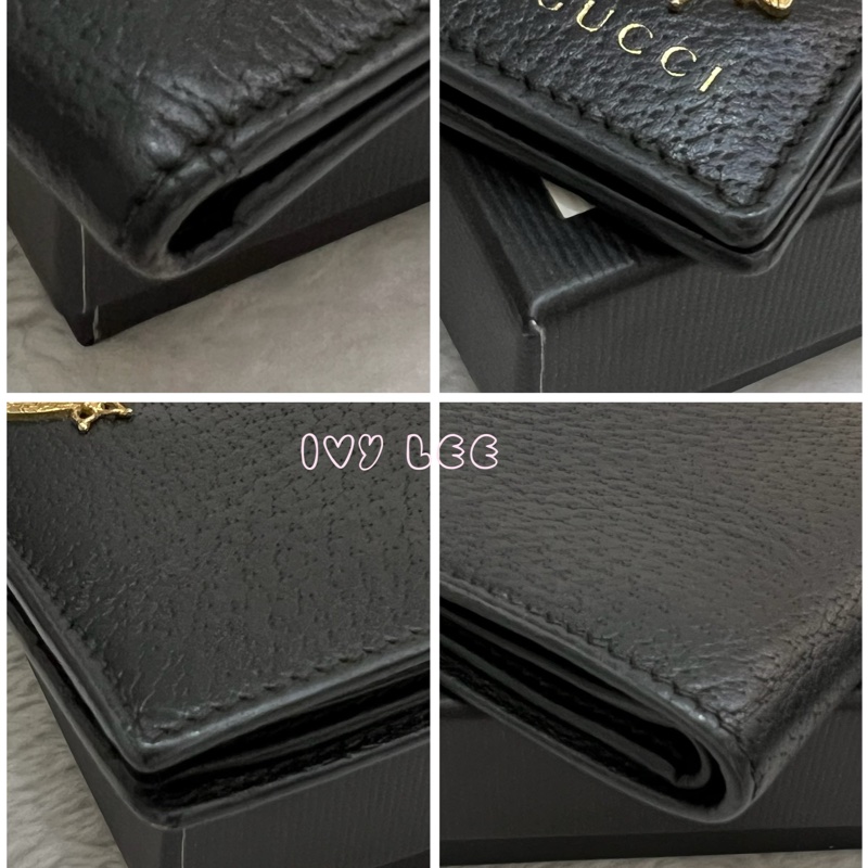 GUCCI 古馳 523664 經典Animalier系列皮革 蜜蜂裝飾對開8卡 短夾 經典黑 正品 二手精品-12