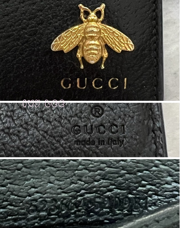 GUCCI 古馳 523664 經典Animalier系列皮革 蜜蜂裝飾對開8卡 短夾 經典黑 正品 二手精品-14