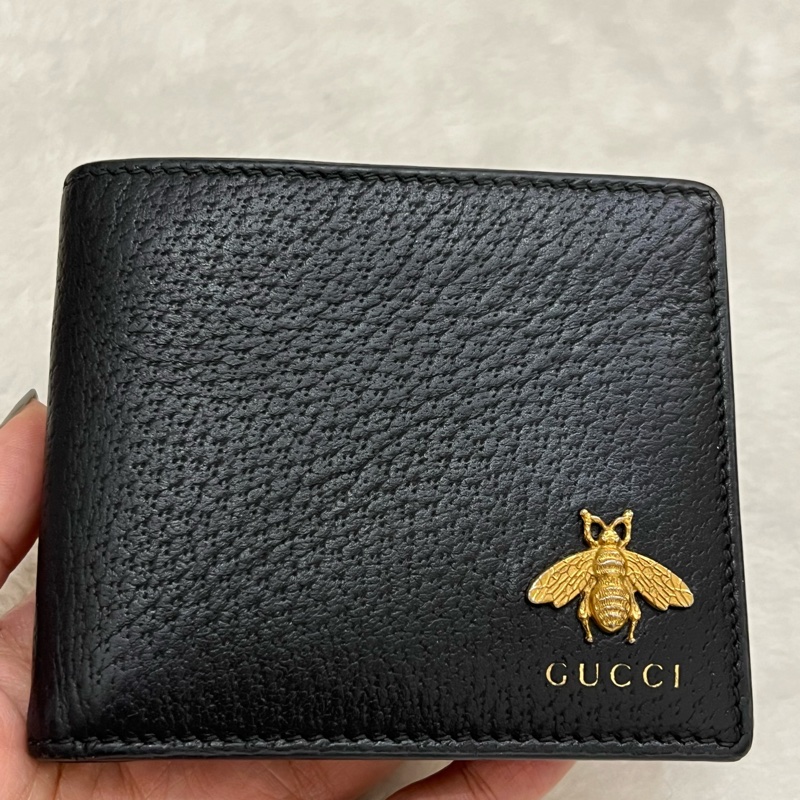 GUCCI 古馳 523664 經典Animalier系列皮革 蜜蜂裝飾對開8卡 短夾 經典黑 正品 二手精品-19