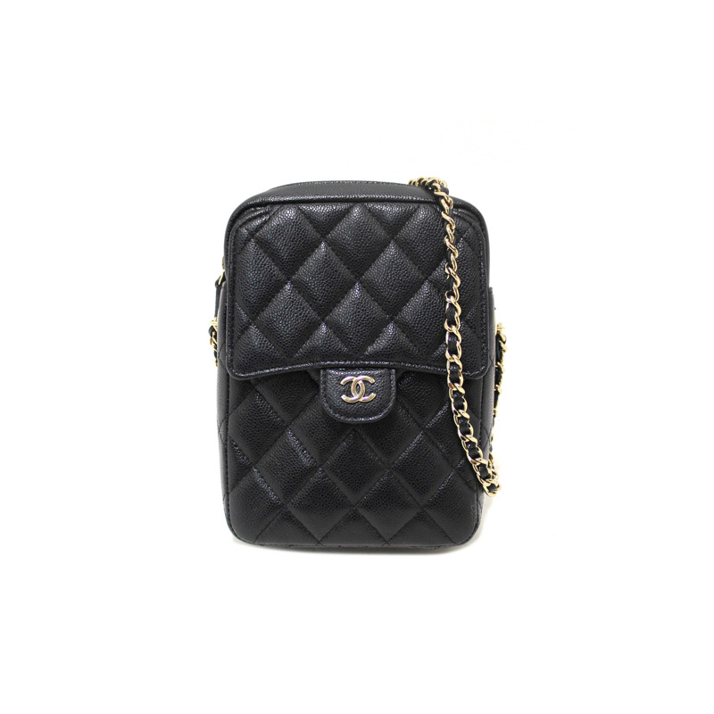 Chanel Black Caviar Quilted Leather Phone Holder Crossbody Bag-0