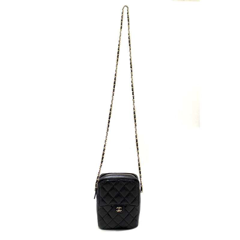 Chanel Black Caviar Quilted Leather Phone Holder Crossbody Bag-1