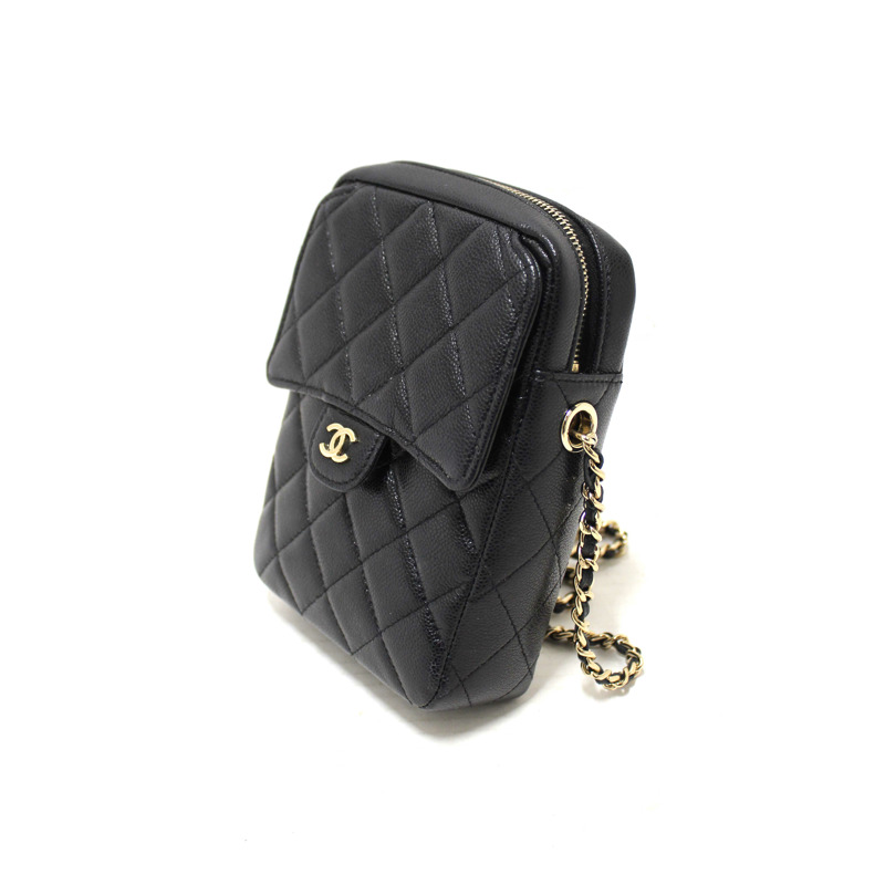 Chanel Black Caviar Quilted Leather Phone Holder Crossbody Bag-2