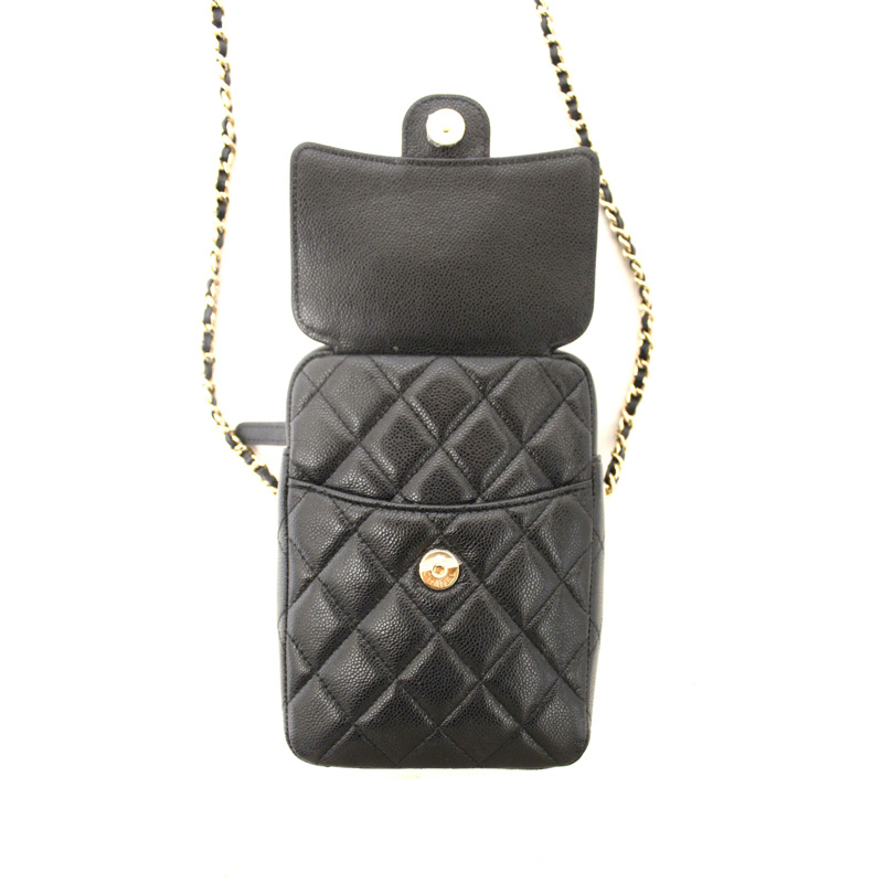 Chanel Black Caviar Quilted Leather Phone Holder Crossbody Bag-8