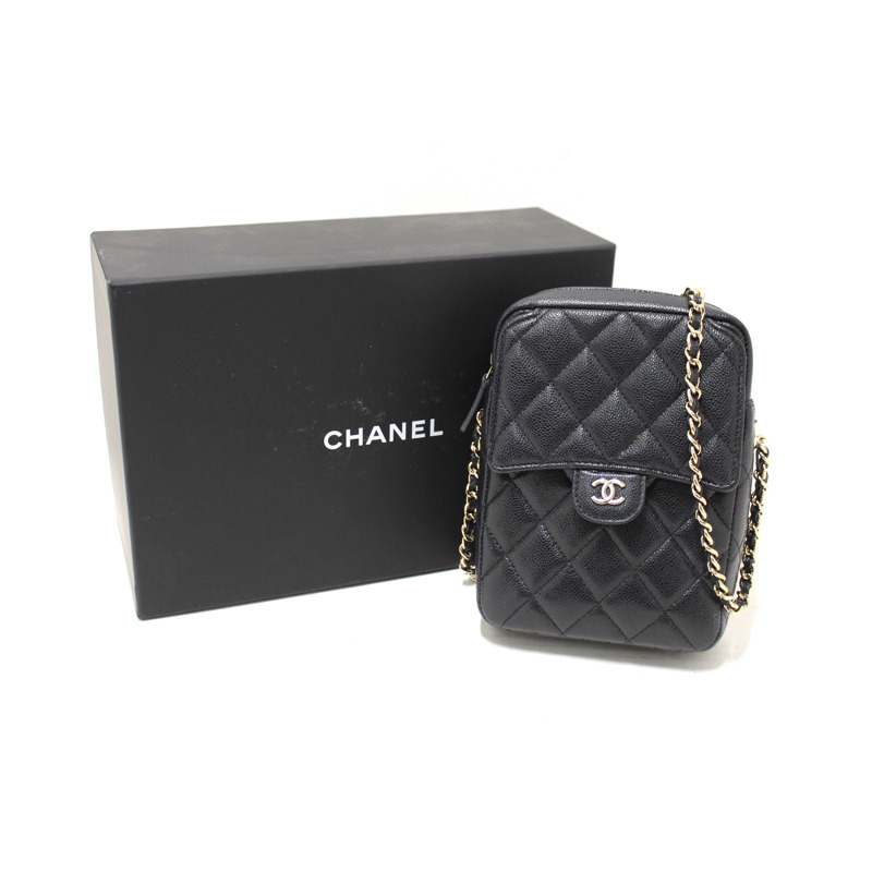 Chanel Black Caviar Quilted Leather Phone Holder Crossbody Bag-13