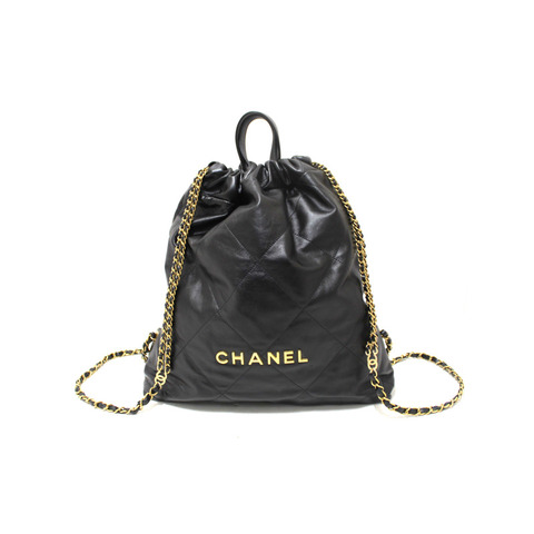Chanel Black Chanel 22 Calfskin Leather Drawstring Chain Backpack