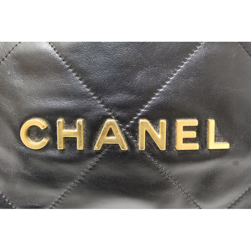 Chanel Black Chanel 22 Calfskin Leather Drawstring Chain Backpack-1