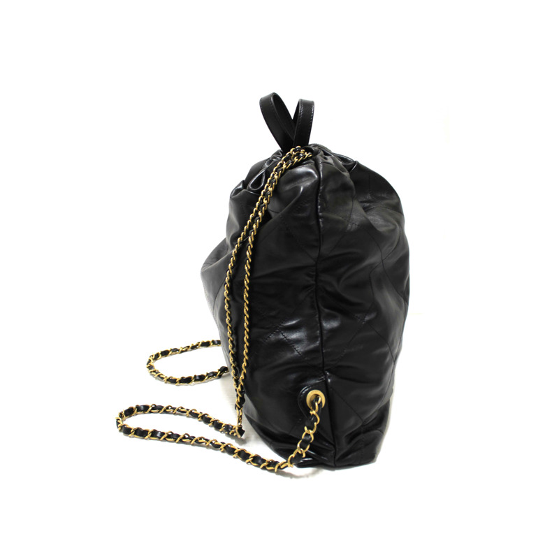 Chanel Black Chanel 22 Calfskin Leather Drawstring Chain Backpack-4