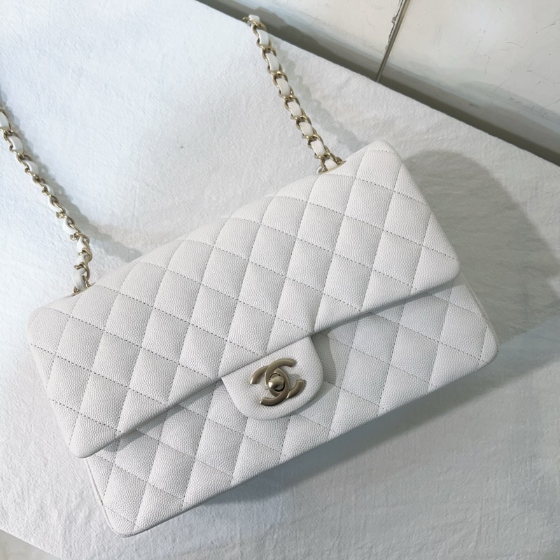 ෆ Chanel 白色荔枝Cf中號🤍芯片款-6